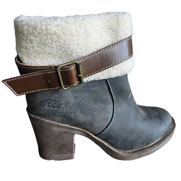 Dirty Laundry Ankle Boots Womens 7 Fur Sherpa Buckle Dark Olive Tan - Picture 1 of 8